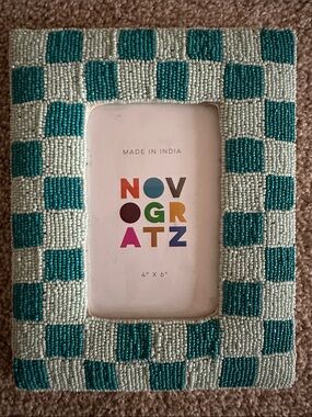 NOVOGRATZ Teal & Light Blue Checkered Beaded Picture Frame